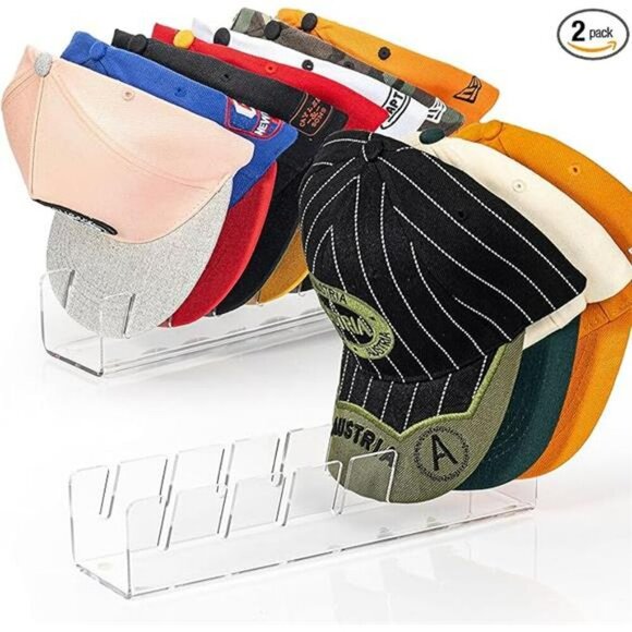 Clear Acrylic Hat Stand Organizer 2 Pack Baseball Cap Rack Holds 14 Hats - Picture 7 of 7